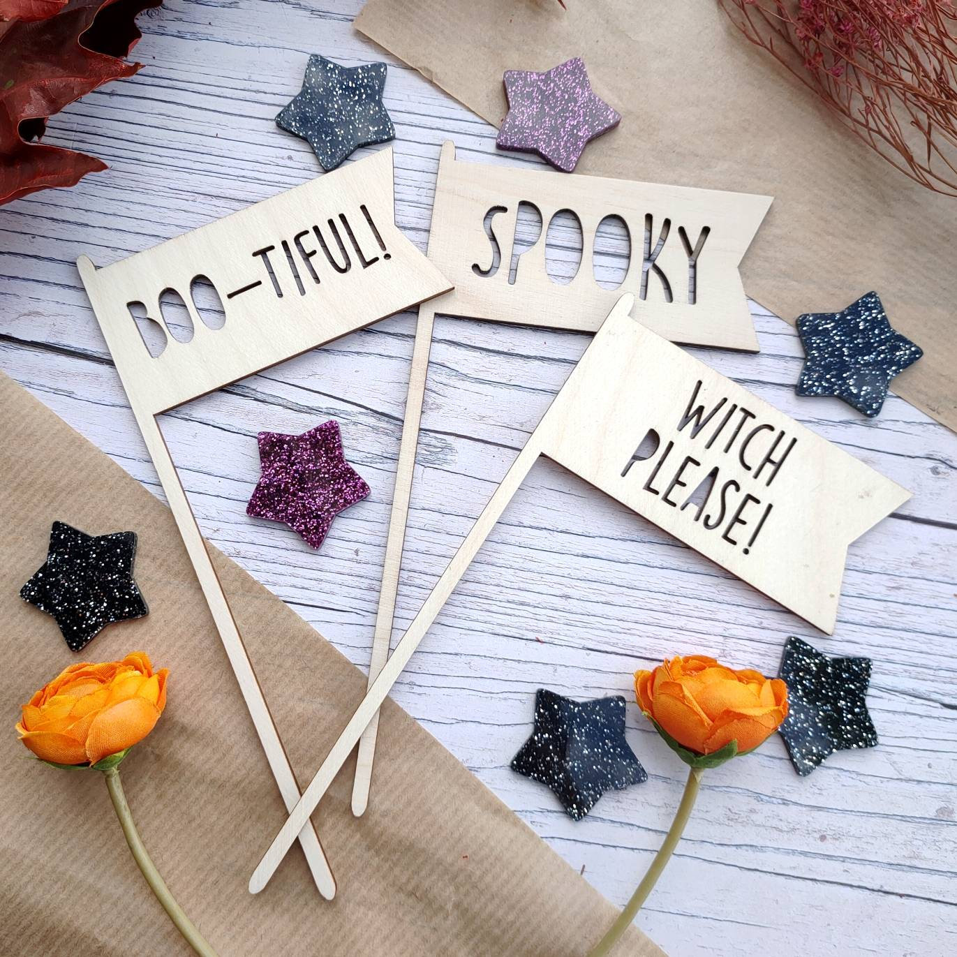 Mini Halloween Flags • Individual Wooden Flags • Spooky Halloween Decor • Halloween Decoration