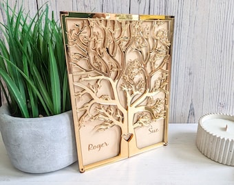 Gold Wedding Anniversary Card - 50th Anniversary Card - 50 Year Golden Anniversary - Wooden Tree Greetings Card - Card Alternative