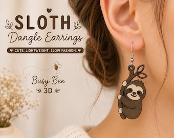 Pendientes colgantes de perezoso impresos en 3D / Joyería ligera con motivos de animales, regalo ideal para amantes de la naturaleza.