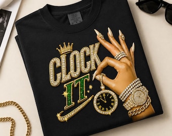 Chemise Juneteenth PNG | Conception magique afrocentrique de fille noire | graphique Clock It | Sublimation PNG | Chemise noire Queen Celebration