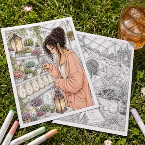 Växtreservat | 10 mysiga botaniska introverta målarbilder i PDF-format, estetisk växthusmålning för ångestlindring, utskrivbar medveten natur bild 3