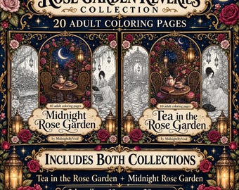 Rose Garden 20 Coloring Pages Collection, Printable Adult Coloring Pages, Romantic Floral Garden, Cozy Gothic Digital Download