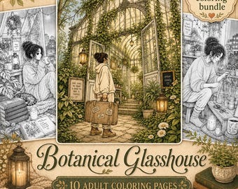 Botaniskt glashus | 10 mysiga målarbilder i PDF-format, ångestlindring, present till naturälskare, estetisk introvert present för medveten avslappning