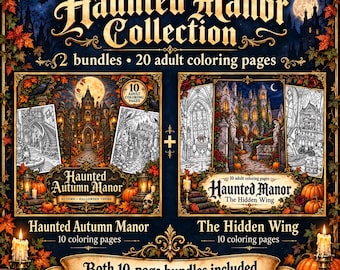 Haunted Manor 20 Coloring Pages: Printable Gothic Autumn Halloween Pages for Adults | Haunted Manor Collection | Digital Download