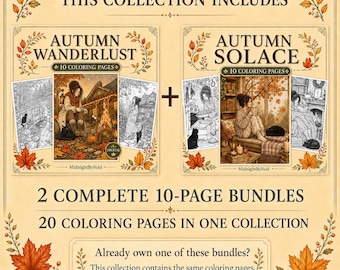 20 Fall Coloring Pages: Autumn Slow Living, Printable Coloring Book for Adults