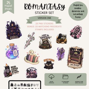Romantik Sticker Set V.1 | 25 PNG-Aufkleber + 25 Procreate-Stempel | Digitaler Download