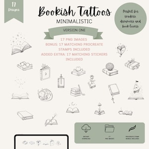 Minimalist Reader Tattoos bündeln | 19 PNG Designs, Procreate Briefmarken (Digitaler Download)