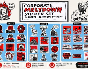 Funny Corporate Sticker Pack, Burnout Office Stickers, Anti Work Laptop Stickers, Dark Humor Sticker Set, Printable Meme Stickers