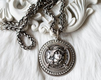 Sterling Silver 1864-1913 Peruvian Coin Necklace 17”, Vintage