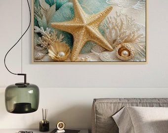 Coastal Bathroom Wall Art | Seashell Starfish Ocean Print (Digital Download)