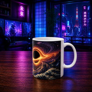Tasse à café galaxie Ukiyo-e Black Hole, cadeau de nerd de physique de l'espace pour lui elle, céramique cosmique céleste sombre, pour étudiants en physique