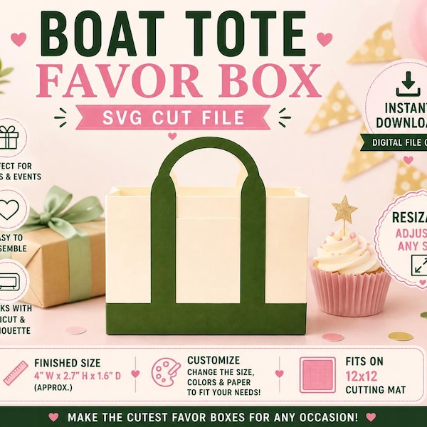 Boat Tote Favor Box SVG Cut File| Party Treat Box Template (Digital Download)