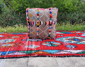 Funda de puf marroquí de lana vintage – Otomana tribal hecha a mano, decoración bohemia para el hogar (55 x 55 cm)