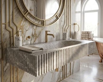 Rustic Marble Vanity Sink - Tundra Gray Polished Stone Top