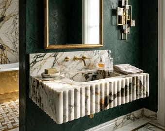 Marble Bathroom Vanity Sink: Calacatta Monet Stone (33" Wide)