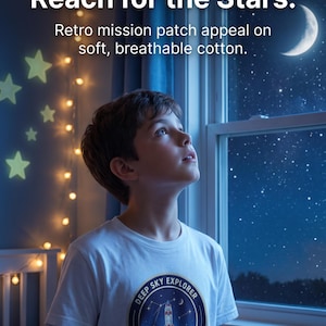 Deep Sky Explorer Tween-tröja, retro Rocket Mission-tröja med märke, astronomi-tröja med grafik