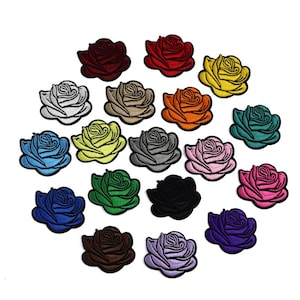 Rose Heads Embroidered Iron On Patch - Buds Red Black Yellow Pink Green Brown White Purple Gray