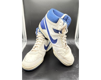 Vintage Nike Air Delta Force AC High Top Sneakers White Royal Blue 80s Retro