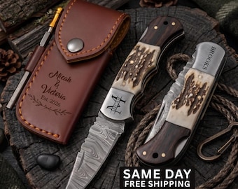 Personalized Minimalist Christmas Pocket Knife, Aesthetic Christmas Leaves Design, Custom Engraved Folding Knife, Botanical Holiday Gift