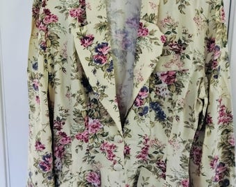 Vintage 90s Rampage Floral Blazer Fitted Jacket Medium Rayon Blend Made in USA