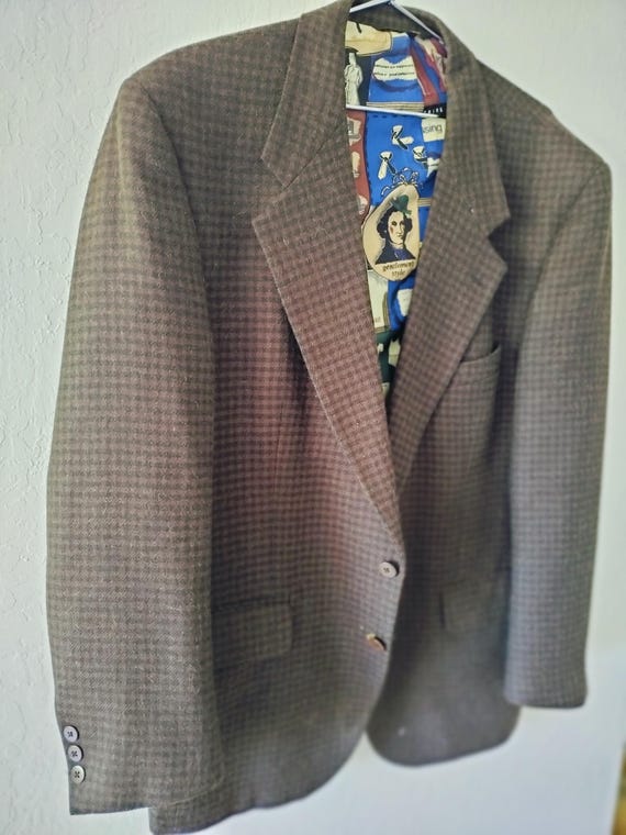 Vintage 90s Nicole Miller Tweed Blazer Mens USA Novelty Lining Objects of Desire