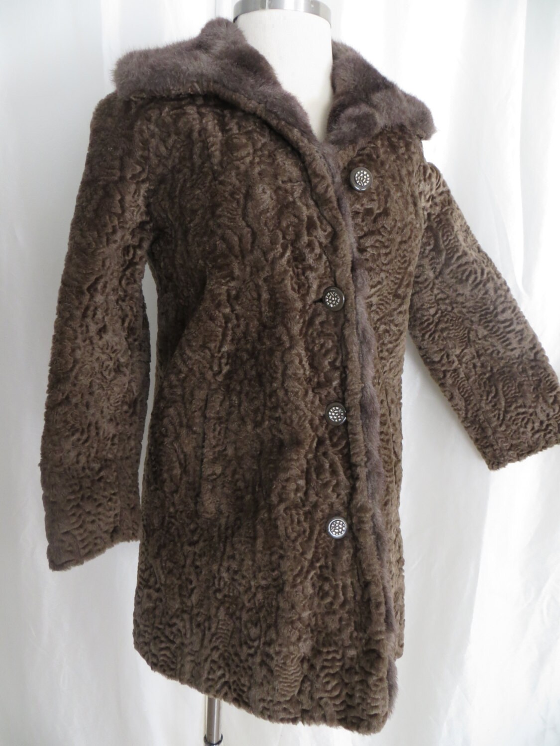 Vintage 60s womens winter coat faux fur persian lamb fur | Etsy