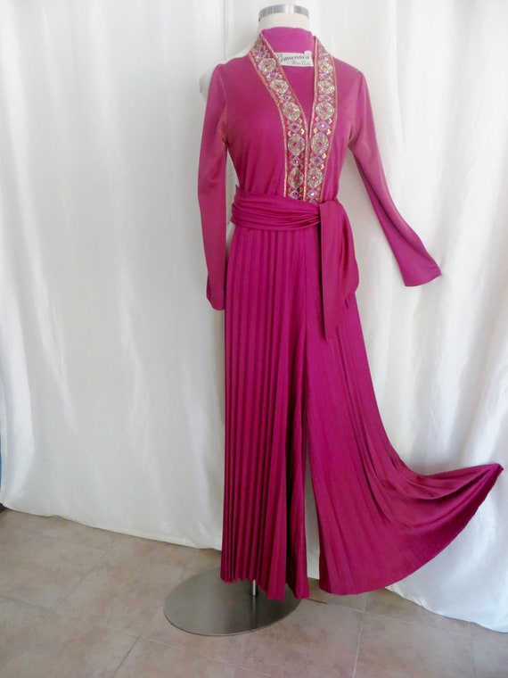 Vintage designer jumpsuit, Victor Costa, hot pink,