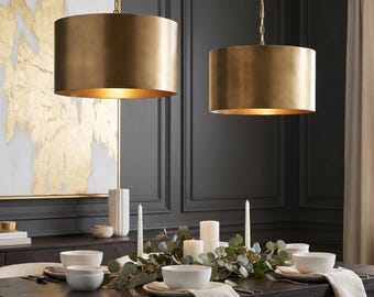 Bronze Drum Pendant Lamp – Handmade Round Ceiling Light