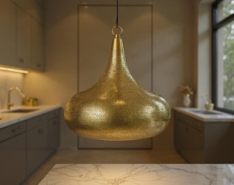 Marokkanische Messing Pendelleuchte, handgefertigte Deckenlampe