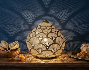 Moroccan Brass Table Lamp : Handmade Art Deco Night Light