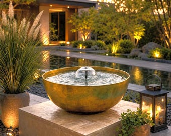 Hand-Hammered Unlacquered Brass Fountain Bowl | Moroccan Water Feature, Garden Decor