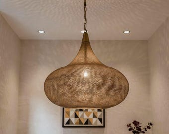 Brass Moroccan Pendant Light – Handmade Ceiling Lamp
