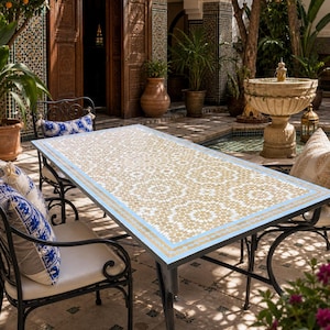Handmade Moroccan Mosaic Rectangular Table, Outdoor Patio Furniture, Artisan Tile Table, Moroccan Garden Decor, Handcrafted Mosaic Furniture