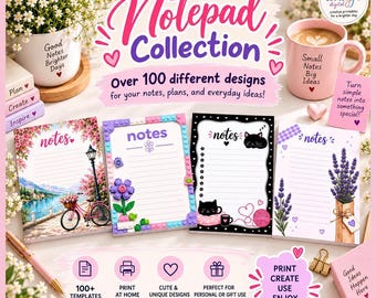 100+ Printable Notepad Templates | DIY Notepad Collection | Ready-to-Print PDF | Lifetime Access