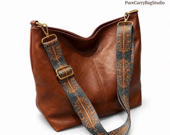Artisan Leather Shoulder Bag, Vintage Boho Crossbody Bag, Soft Hobo Purse for Women