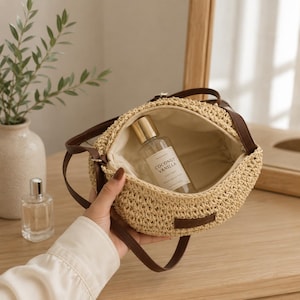 Handwoven Straw Shoulder Bag | Boho Woven Tote Purse | Natural Raffia Style Handbag for Women image 8