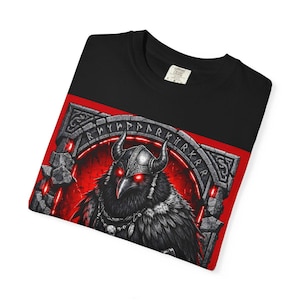 Viking Raven Skull T-Shirt, Norse Mythology Gothic Apparel, Heavy Metal Style Tee