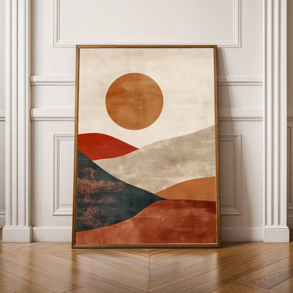 Terracotta Wall Art, Abstract Desert Landscape, Modern Boho Decor, Scandinavian Nature Artwork