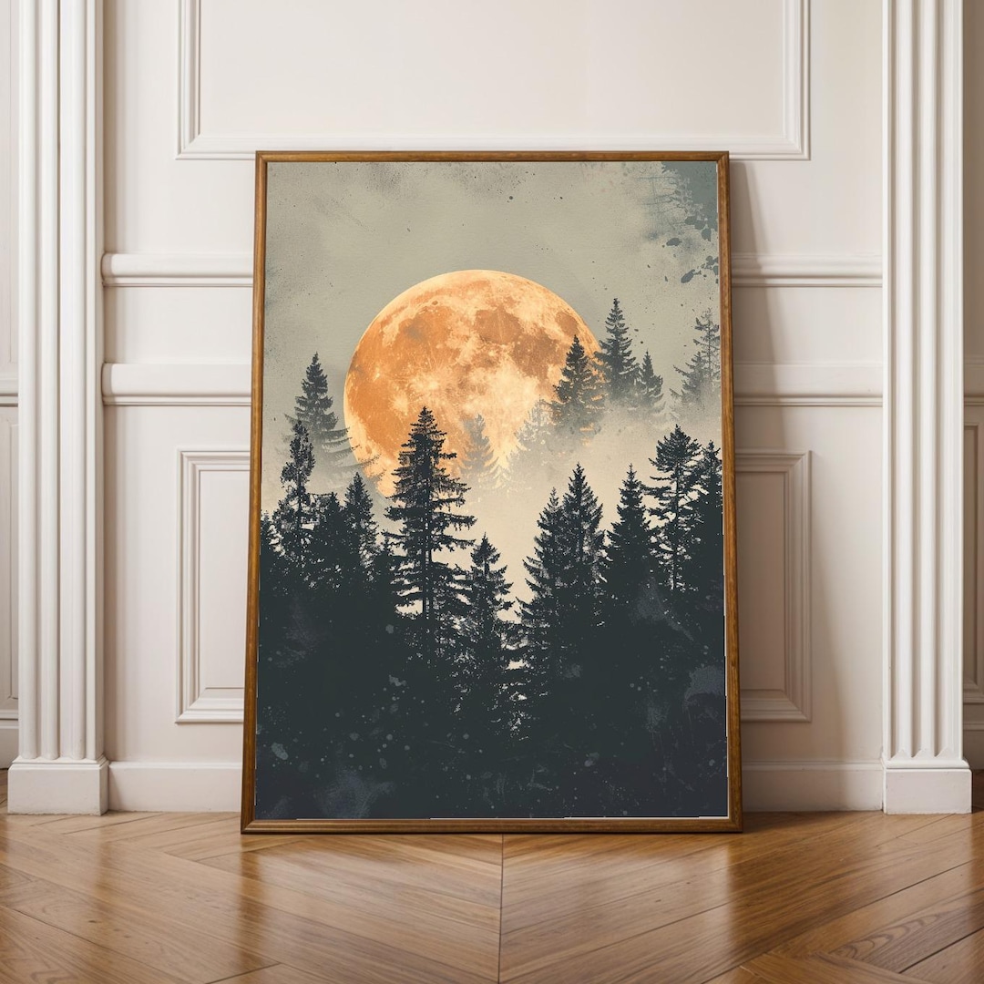 芸術写真 Nature Photograph Full Moon Art Print Moon Forest Wall Art, Full Moon Landscape Print, Scandinavian