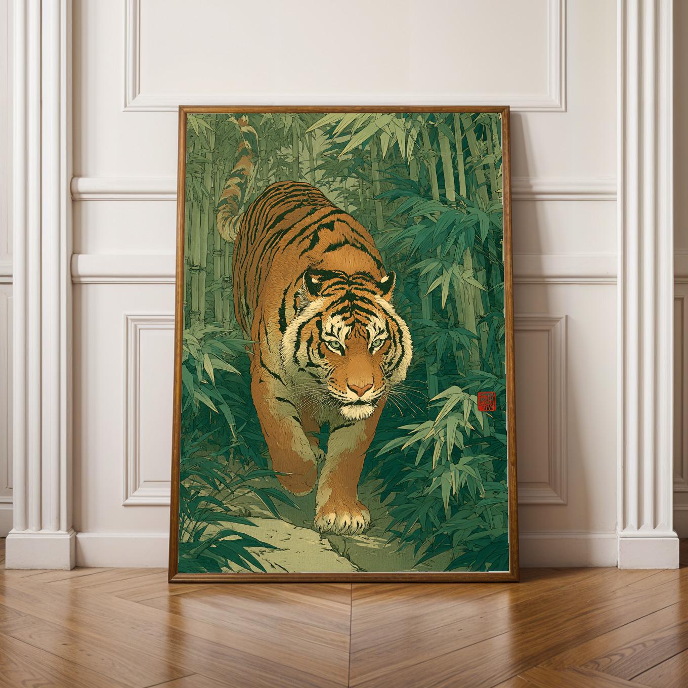 インテリア木製看板TIGER検)アドバタイジングガレージSTQESSO70s Tiger Wall Art, Japanese Tiger Print, Bamboo Forest Artwork, Asian