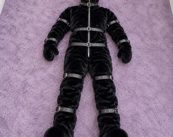 Black Plush Full Body Suit, Faux Fur Jumpsuit, Furry Costume, Fur Lined Warm Hooded Onesie
