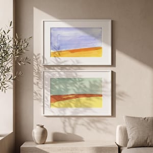Abstract Landscape Gallery Wall Set 2, Minimalist Watercolor Prints, Earth Tone Neutral Poster Diptych, Living Room Decor Digital Download