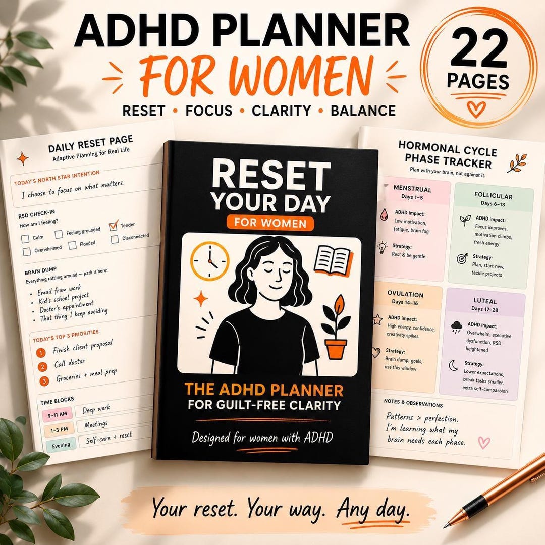 ADHD Planner for Women Printable, Undated Daily Reset, Neurodivergent ...