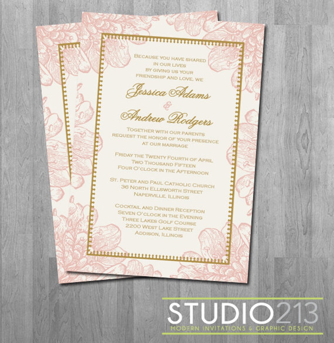 PINK & GOLD Wedding Invitations Floral Wedding Digital File - Etsy