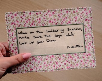 Custom Handwriting Embroidery, Graduation Gift for Her, New Job or Promotion Gift, Personalised Handwritten Quote Keepsake