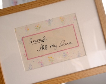 Personalised Handwriting Embroidery, Anniversary Gift for Wife, Wedding Vow Keepsake, Handwritten Love Note, First Anniversary Gift