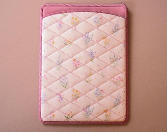 Pink Floral Kindle Sleeve: Quilted E-Reader Case, Cottagecore Book Lover Gift