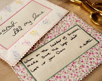 Custom Handwriting Embroidery, Personalised Handwritten Note Keepsake, Memorial Gift, Signature Embroidery, Textile Art, Floral Pattern