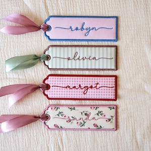 Custom Name Bookmark, Personalised Embroidered Bookmark with Ribbon, Custom Fabric Bookmark, Name Gift, Book Lover Gift, Best Friend Present image 1