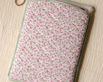 Handmade Kindle Sleeve, Floral Kindle Case, Pink Sage Blue Kindle Cover, Quilted Kindle Pouch, Custom Fabric E Reader Sleeve, Cottage Gift